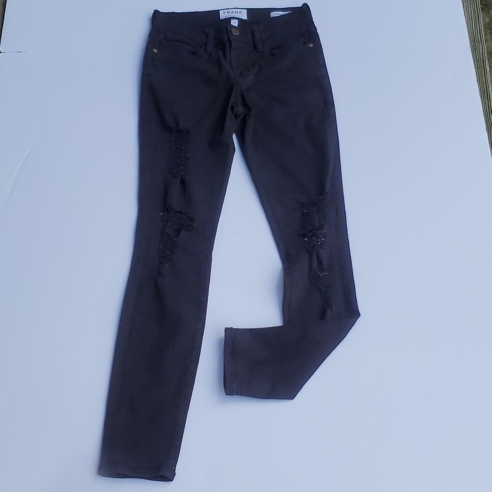 FRAME Skinny Distressed Front Black Jeans 24